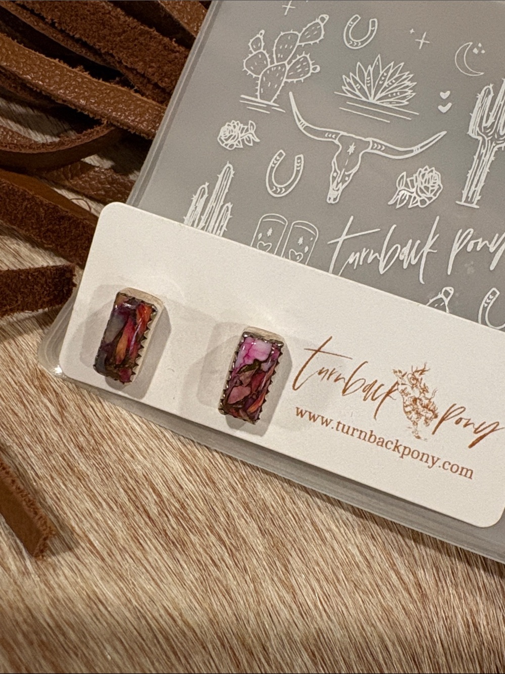 Pink Mosaic Rectangle Stud Earrings